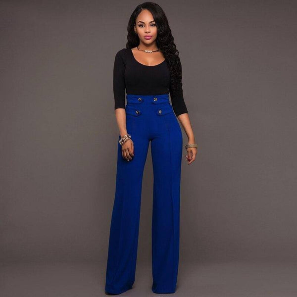 Pantalon taille haute patte d'éléphant - BeryBeth 200000366 BeryBeth Bleu Taille 2 